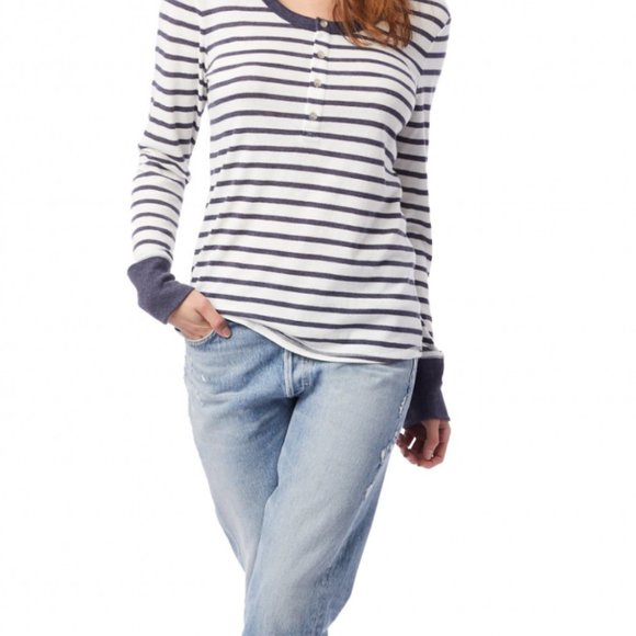 Alternative Apparel blue striped henley top - Picture 2 of 7